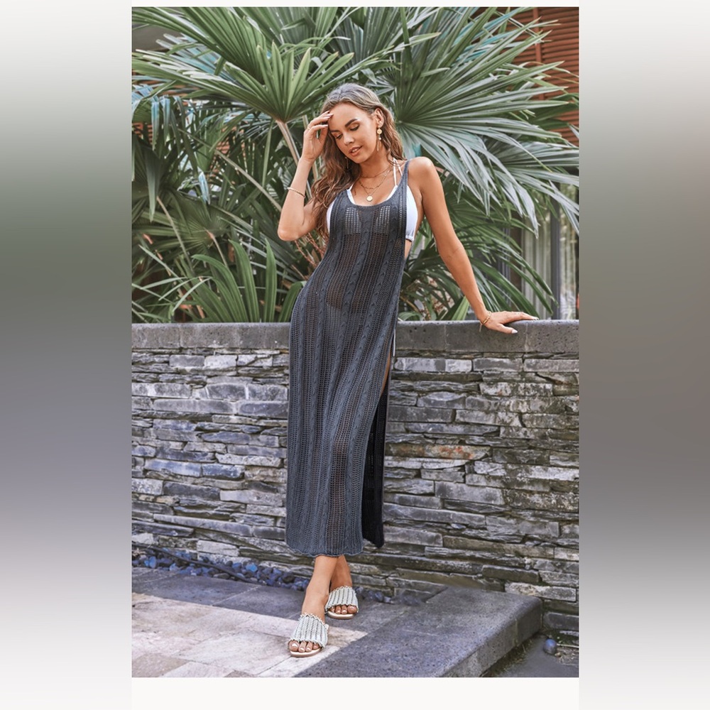 Sheer Knit Maxi Slip Dress - Charcoal Gray
CUPSHE vintage
